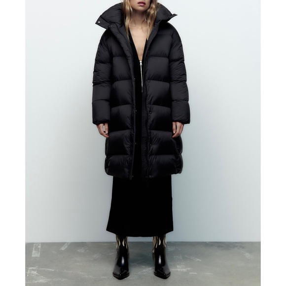 Zara long down feather puffer jacket black - Picture 16 of 16
